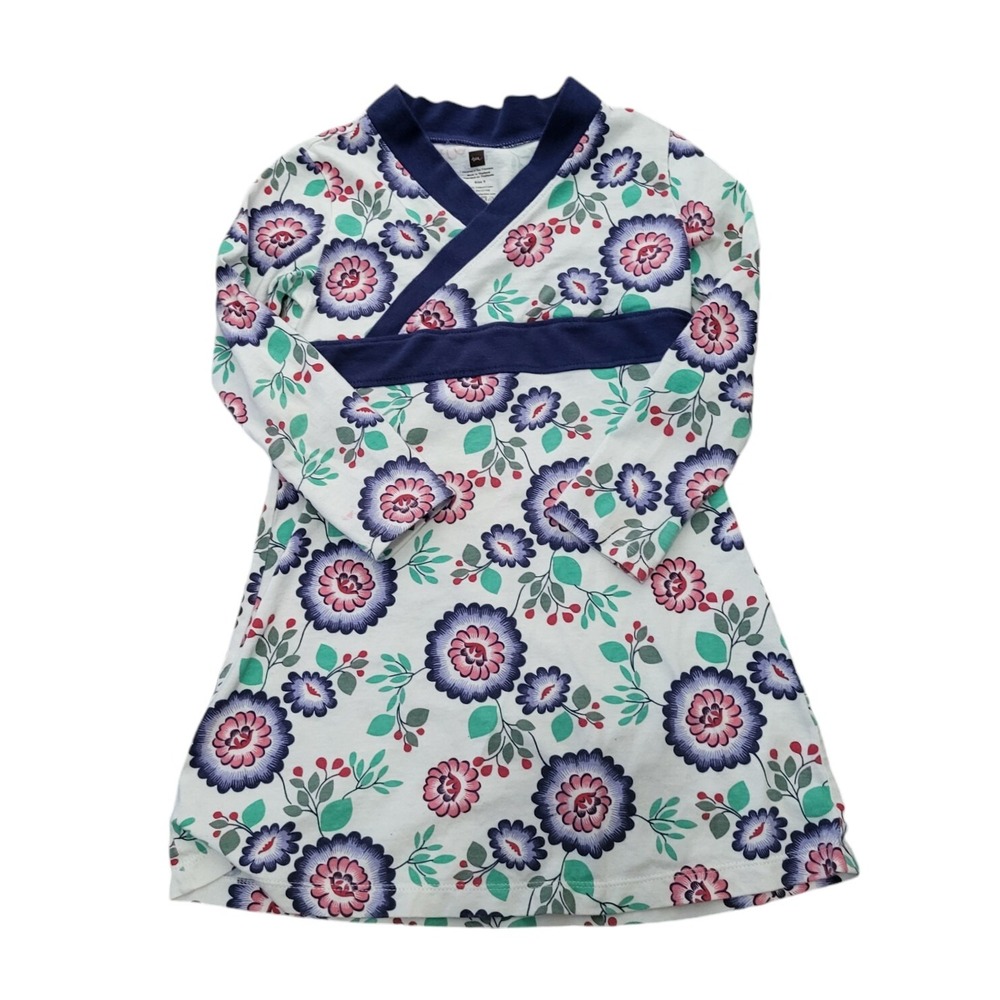 Tea Collection Floral Print Dress Size 5 Girls Long‎ Sleeve 100% Cotton
